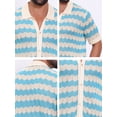 thumbnail image 7 of DARING DIVA Men's Wave Crochet Hollow Out Button Down Striped Shirts 2XL Blue, 7 of 7