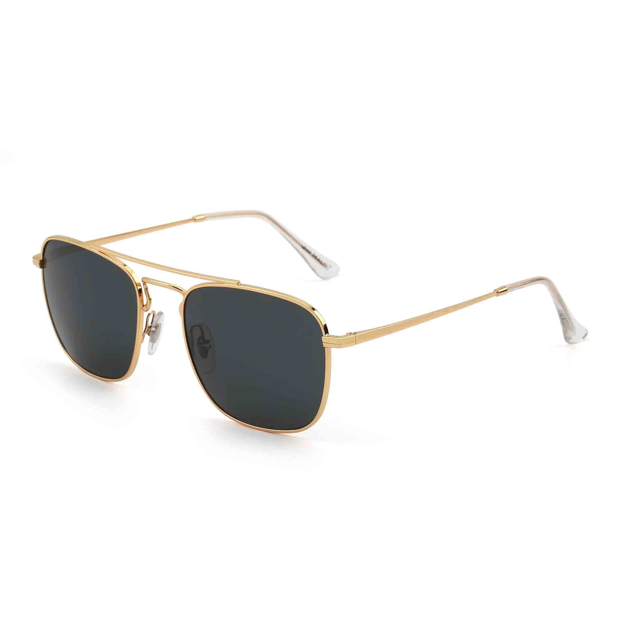 JIM HALO Square Aviator Sunglasses Glass Lens Flat Metal Eyewear Men (Gold/Grey) - Walmart.com