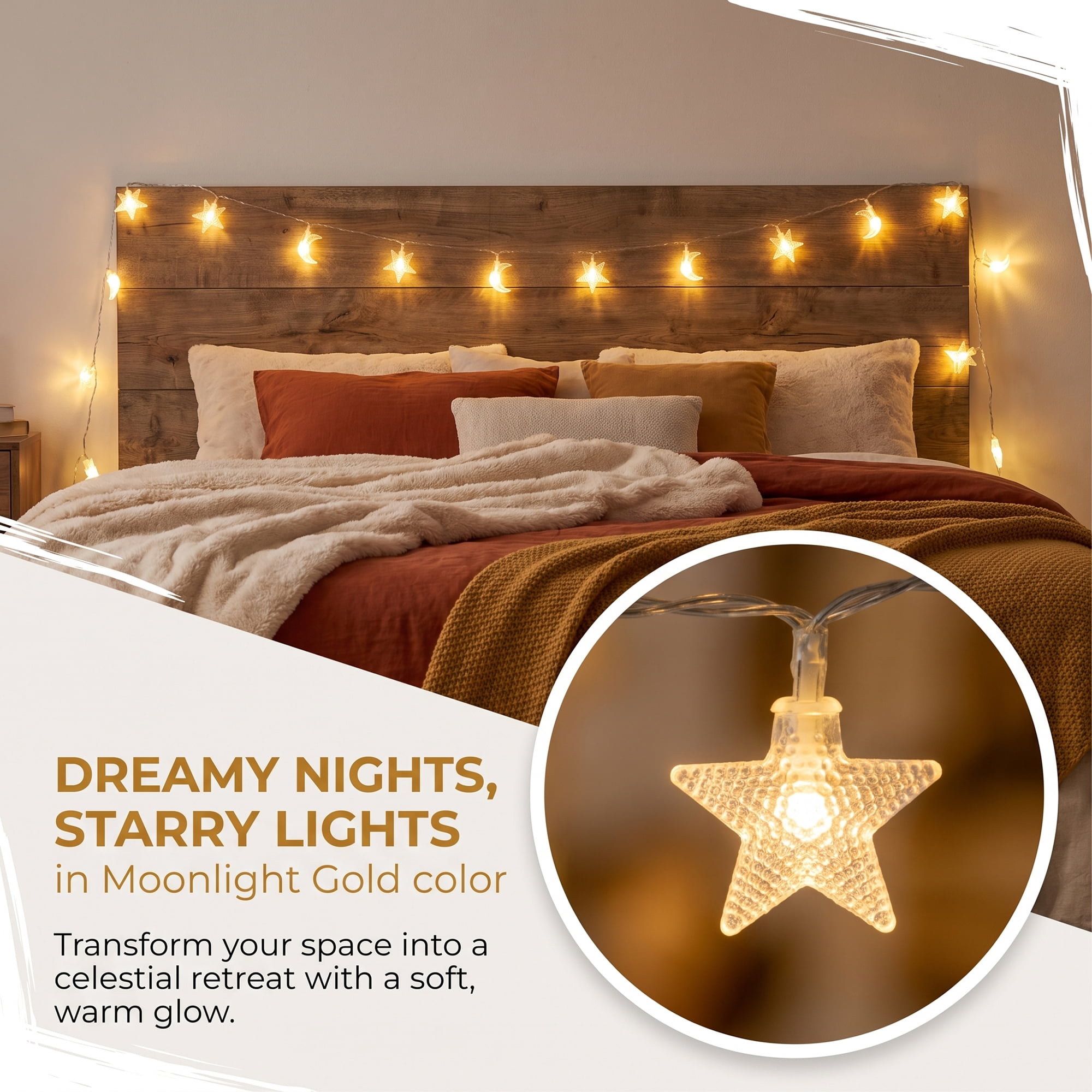 Unique Bargains Star and Moon Fairy Light with Flexible Wire 9.8 ft Battery or USB Powered