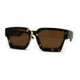 thumbnail image 2 of Narrow Rectangular Horn Rim Retro Dad Shade Sunglasses Matte Tortoise Brown, 2 of 4