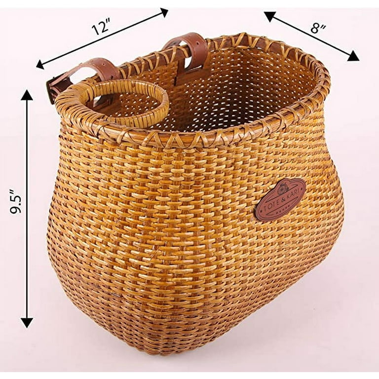 Tote Kari Handmade Rattan Wicker Bike Basket with Built In Cup Holder for Women s Beach Cruiser or Scooter Walmart