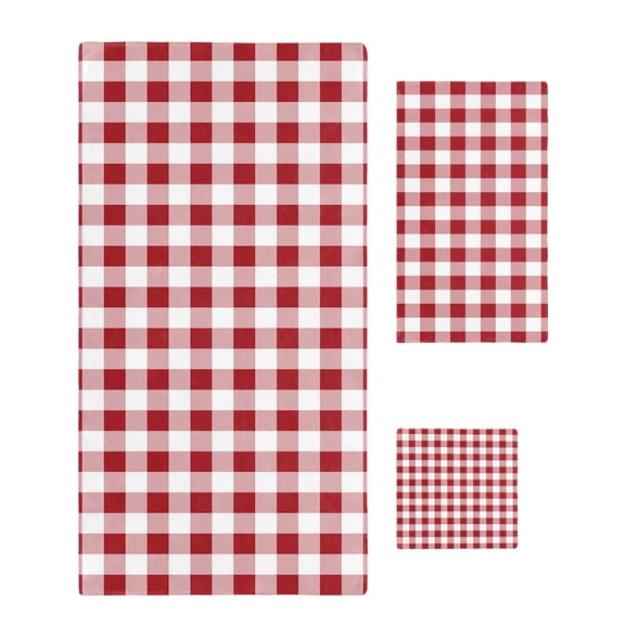 Farmhouse Red Plaid Bath Towels for Bathroom Set,Luxury Microfiber Towels Gifts for Women,Quick Dry Beach Kitchen Hand Hair Face Towel and Dish Washcloth,Rustic Red White Checkered Yoga Towels Set