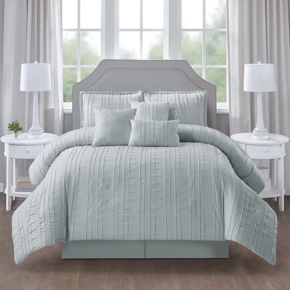Nanshing Peeta 7 Piece Striped Comforter Set, Grey, California King