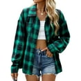 thumbnail image 3 of Womens Button Down Flannel Shirts Long Sleeve Plaid Shackets Business Casual Blouse Top Green L, 3 of 9