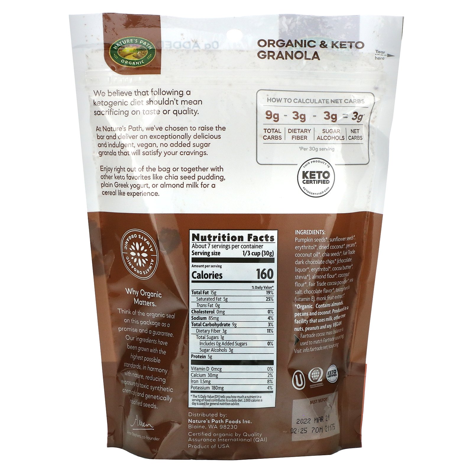 Nature's Path Ketola Crunch Organic Dark Chocolate Chip Keto Nut ...