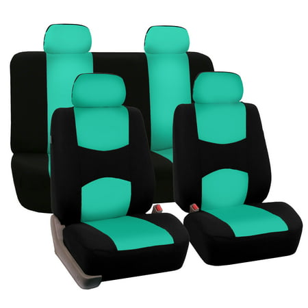 FH Group Universal Fit Flat Cloth Fabric Full Set Car Seat Covers, Mint