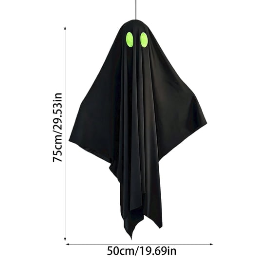 Enyisa Halloween Ghost Decor 29.5" Spooky Hanging Black Ghost with Glowing for Halloween Outdoor Decorations, Yard Props for Party, Seasonal Porch Decor for Fall Festivities, 1pack