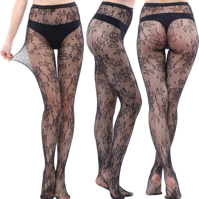 Qertyioot Collants Mode Leggings Unis Pantalons en Maille Transparente Grande Taille Bas Résille en Filet