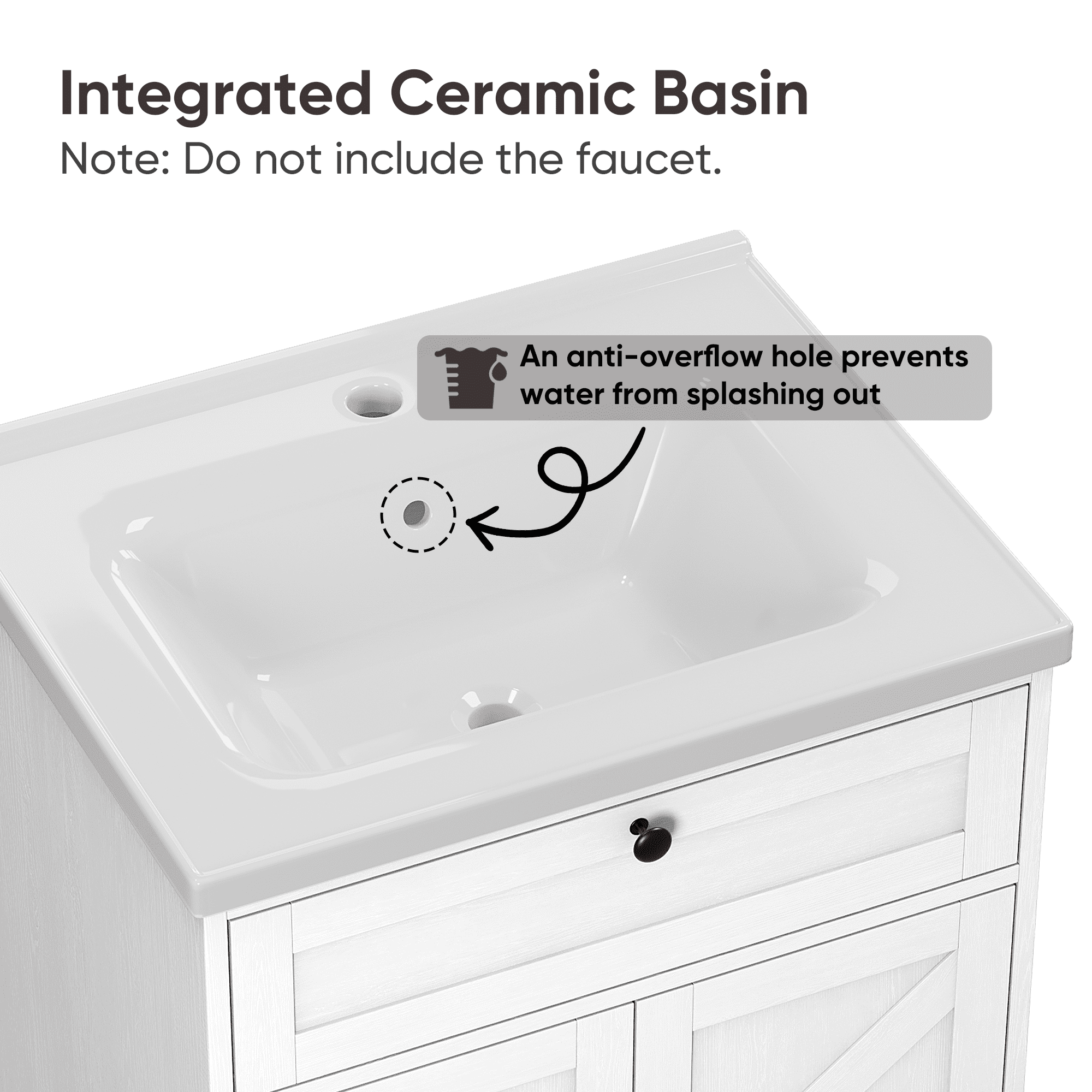 Smuxee 24" Bathroom Vanity with Integrated Sink Top, Bathroom Storage Cabinet with Flip Drawer & Doors, White