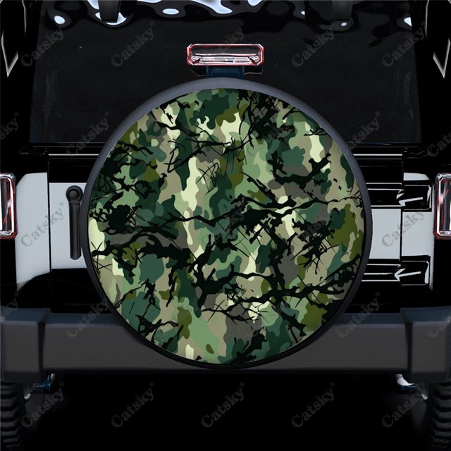 Realistic Forest uflage Pattern Polyester Universal Spare Wheel Tire Cover Wheel Covers for Trailer RV SUV Truck Camper