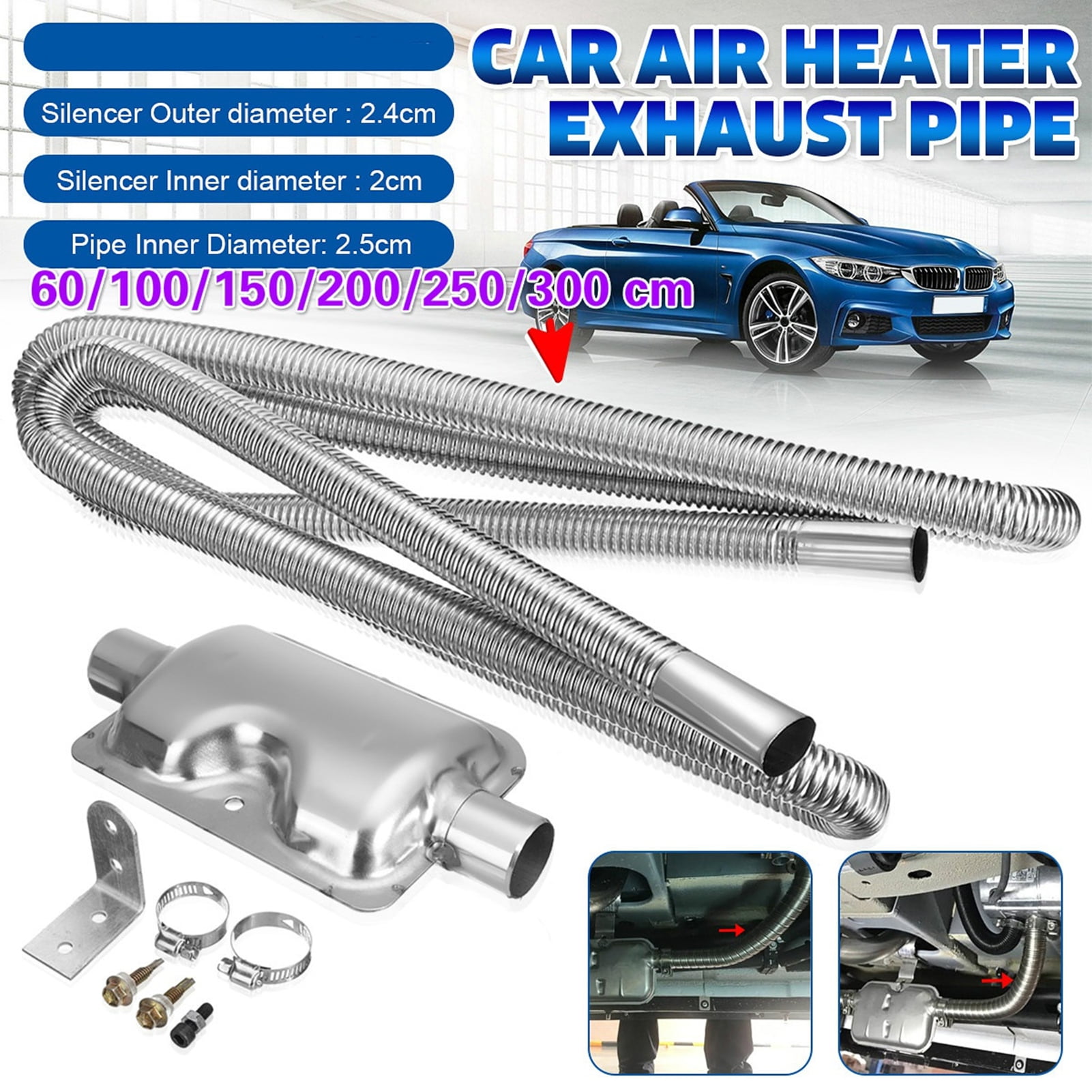 CABERRE 250cm Car Parking Diesel Heater Stainless Steel Exhaust