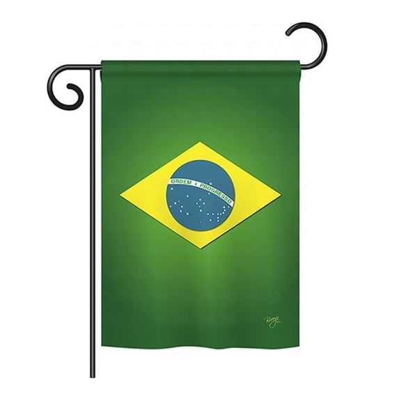 Breeze Decor BD-CY-GS-108090-IP-BO-D-US13-BD 13 x 18.5 in. Brazil Flags of the World Nationality Impressions Decorative Vertical Double Sided Garden Flag Set with Banner Pole