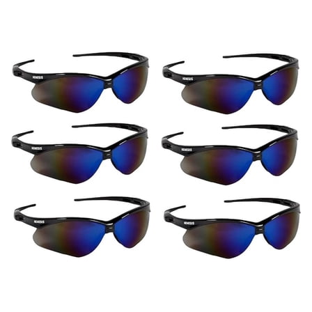 V30 Nemesis Safety Glasses / Sunglasses 14481 Black Frame, Blue Mirror Lens (6 Pair)