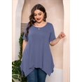 thumbnail image 3 of SHOWMALL Plus Size Clothing for Women Tunic Tops Short Sleeve Grey Blue 1X Summer Blouse Swing Tee Crewneck Clothes Flowy Shirt for Leggings, 3 of 7