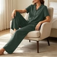 thumbnail image 7 of Maplenight Cotton Pajamas for Women Set 2 Piece Lounge Set Button Down Short Sleeve Top and Drawstring Long Pants Casual Sleepwear Nightwear, 7 of 7