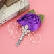 thumbnail image 4 of Broche de boda con ramillete floral para novios y novias, color morado oscuro, con rosas artificiales y perlas, 4 of 8