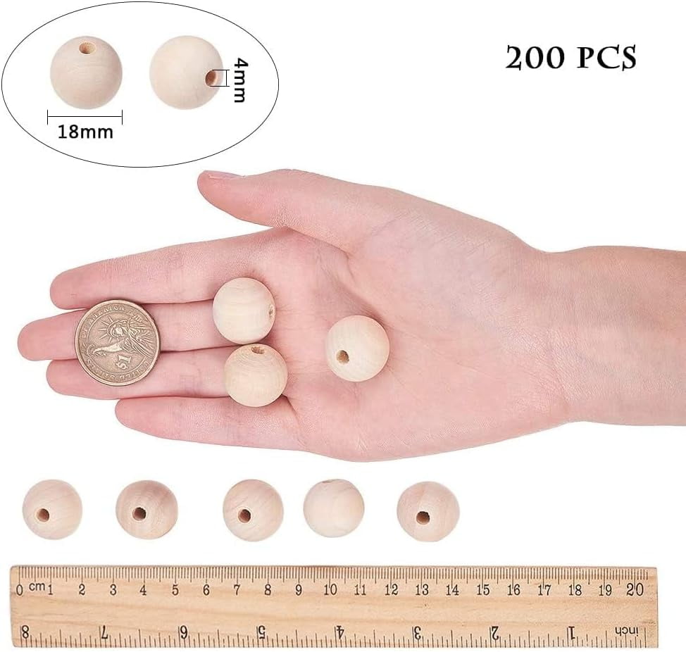 200pcs Wooden Beads 18mm Natural Wood Beads Unfinished Wood Spacer Beads Wooden Loose Beads DIY