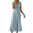 thumbnail image 2 of Zpanxa Sundresses for Women Casual Loose Summer Linen Dresses Plus Size Sleeveless Round Neck Maxi Long Beach Shirt Dress Tank Dresses Travel Vacation Summer Outfits Gray A L, 2 of 7