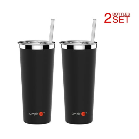 Holiday Season | 2 Pack SimpleHH Vacuum Insulated Coffee Cup | Double Walled Stainless Steel Tumbler with straw | Travel Flask Mug | No Sweating, Keeps Your Drink Hot & Cold| 22oz(650ml) |