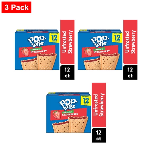 Pop-Tarts Unfrosted Strawberry Value Pack Toaster Pastries 12 ct - 3 Pack
