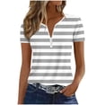 thumbnail image 5 of Guluxicc V Neck T Shirts for Women Short Sleeve Stripe Printed Half Zipper Cozy Fit Tops Spring Summer Womens Shirts, 5 of 6