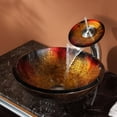 thumbnail image 2 of KRAUS Mercury Glass Vessel Sink in Red/Gold with Waterfall Faucet in Satin Nickel, 2 of 6