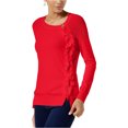 thumbnail image 1 of I.N.C Womens Detail Ruffle Knit Sweater, Red, X-Small, 1 of 1