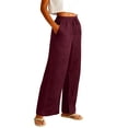 thumbnail image 4 of Linen Pants Women Wide Leg Casual Summer Vacation Outfits Travel Beach Pants Elastic Waist Ankle Split with Pockets Red L, 4 of 7
