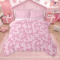Homewish Retro Bow Tie Bedding Comforter Set,Kawaii Bowknot Twin Comforter Sets,Dreamy Pink Bow Bedding Set For Girl,Luxury Bedroom Decor Reversible,2pcs