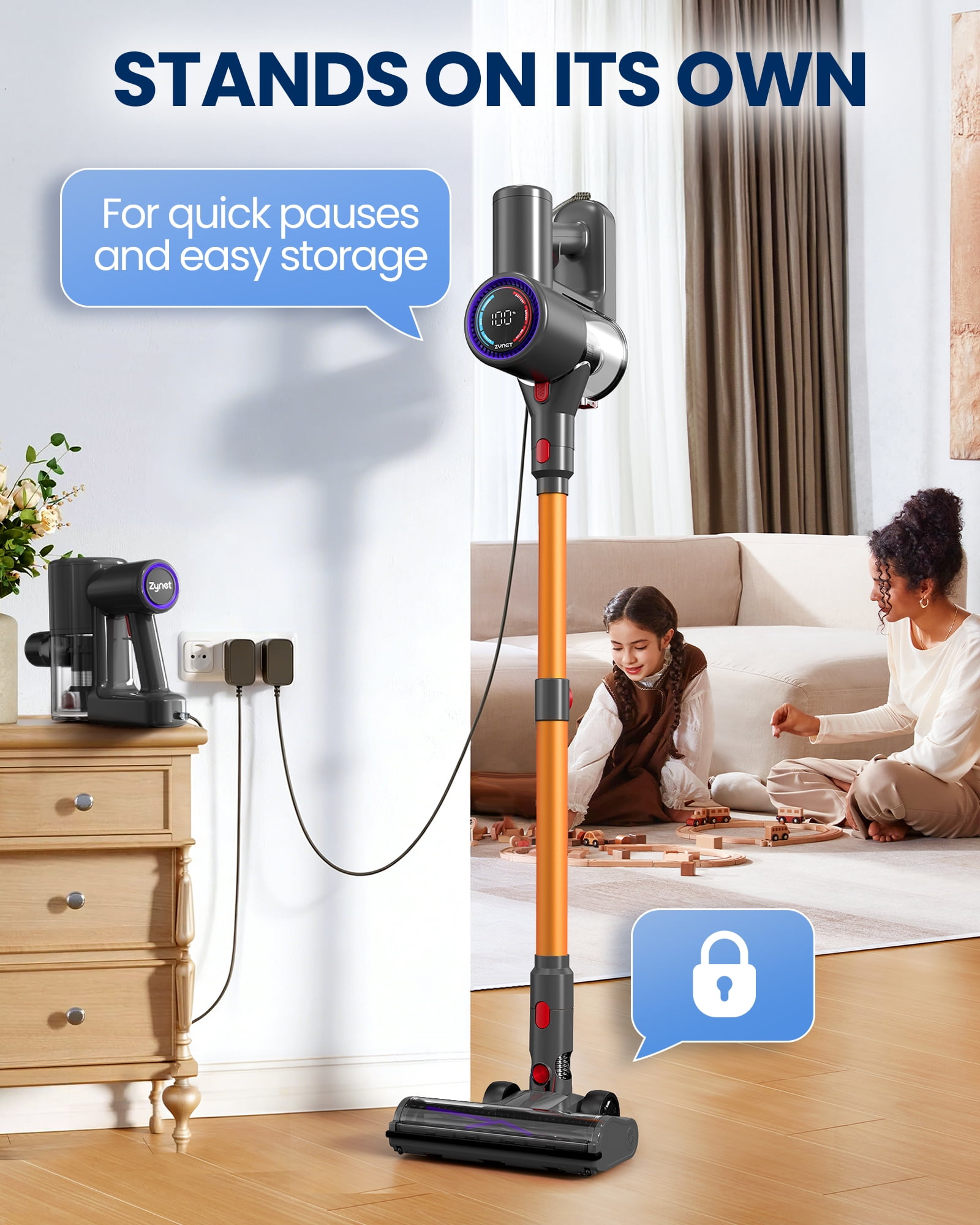 Cordless Vacuum Cleaner, 40KPA Stick Vacuum for Home, 40-Min Runtime, LED Display, Lightweight Self-Standing Vacuum for Pet Hair, Carpet, Hard Floor