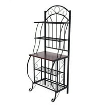 Maykoosh Gothic Grace 65 Inch 5 Tier Bakers Rack, Middle Wood Shelf, Carved Black Metal Frame