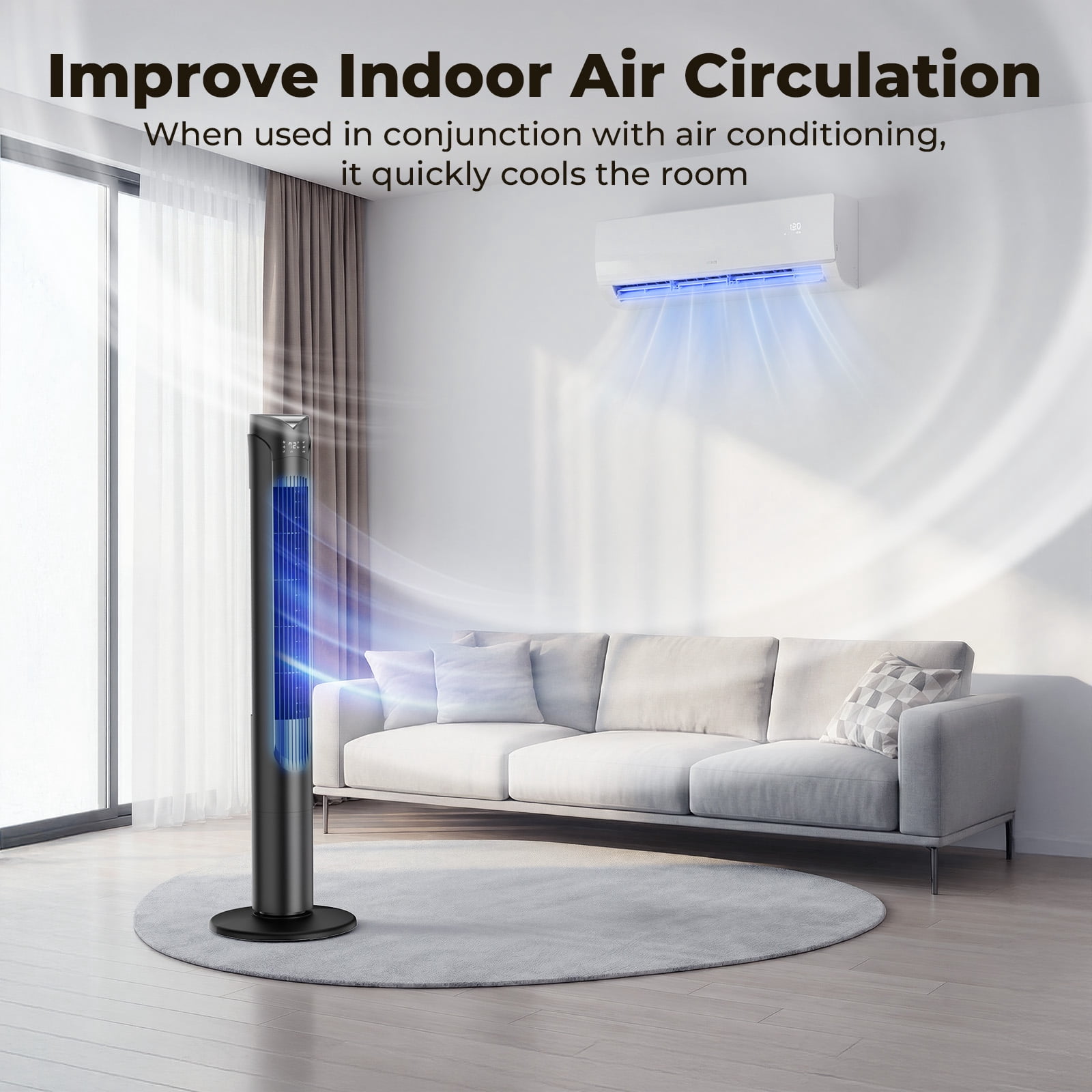41" Tower Fan, Wide Oscillating Fans with 3 Speeds, 3 Modes, 26 ft/s High Velocity, LED Display with Remote, 12H Timer, for Home,Living Room,Office
