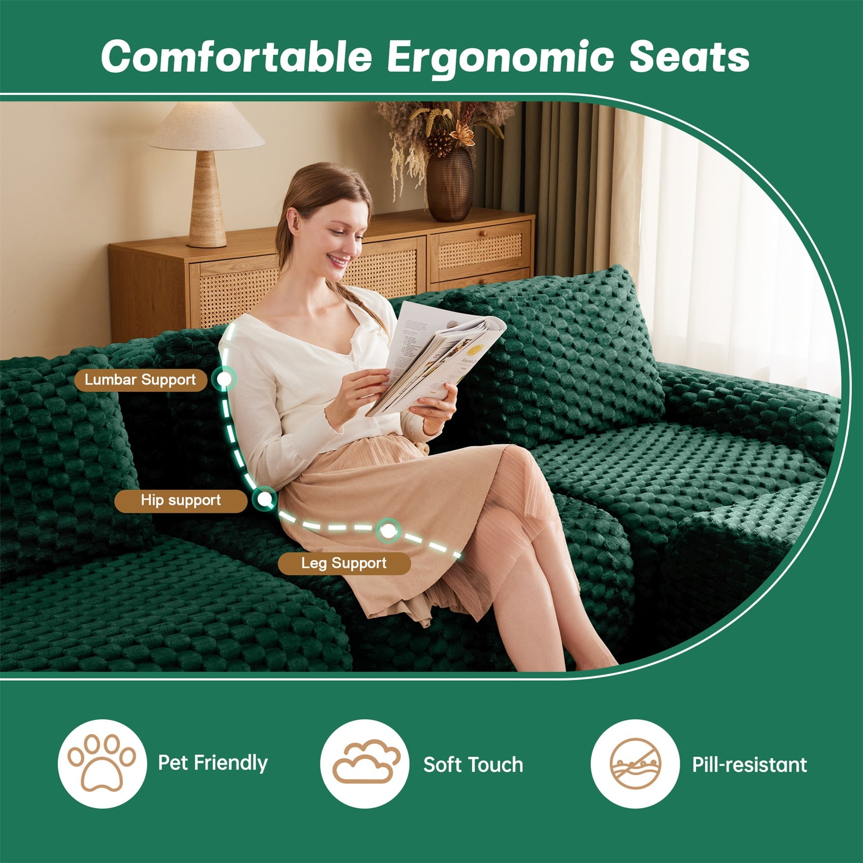 Alvantor 114" Cloud Modular Sectional Sofa with Movable Ottoman, L Shaped Deep Seat Flannelette Boneless Couch for Living Room Bedroom Green