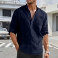thumbnail image 4 of Hippie Beach Men's Cotton Linen Long Sleeve Casual T-Shirt, 4 of 9