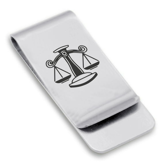 Stainless Steel Libra Zodiac (Scales) Classic Slim Money Clip Credit Card Holder