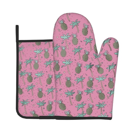 

Oven Gloves Hot Pads For Kitchen Decor Pink Pineapple Heat Resistant 2pcs For Cooking Baking Bbq
