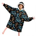 thumbnail image 4 of Game Controller Black Pattern Lamb Fleece Blanket Hoodies for Teens ,Teens Oversize Sherpa Wearable Hooded Blanket Sweatshirt with Super Pockets, 4 of 6