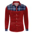 thumbnail image 4 of Camisas Hombre Camisa de manga larga con botón de solapa y bloque de color a cuadros informal a la para hombre (Red, XXL), 4 of 5