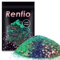 thumbnail image 1 of Renfio Camaleón Chunky Glitter Mezclado Polvo Fino Cambio de Color 1.75 Oz (50g) PET Flake Hexágono Verde Azul Brillos Lentejuelas Resina Pigmento Chip Polvo para Pintura Limo Artesanía Cabello Bellez, 1 of 5