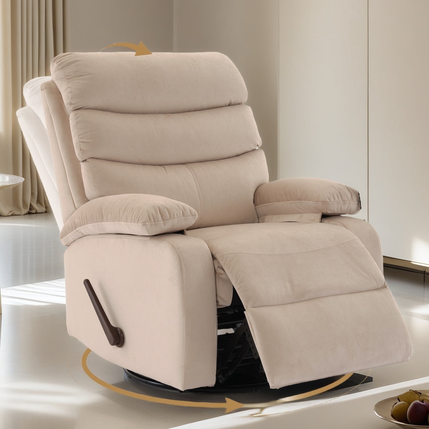 Swivel Rocker Recliner Chair Small Ergonomic Rocker Recliner Chair for Living Room, RV, Nursery, Bedroom, Beige