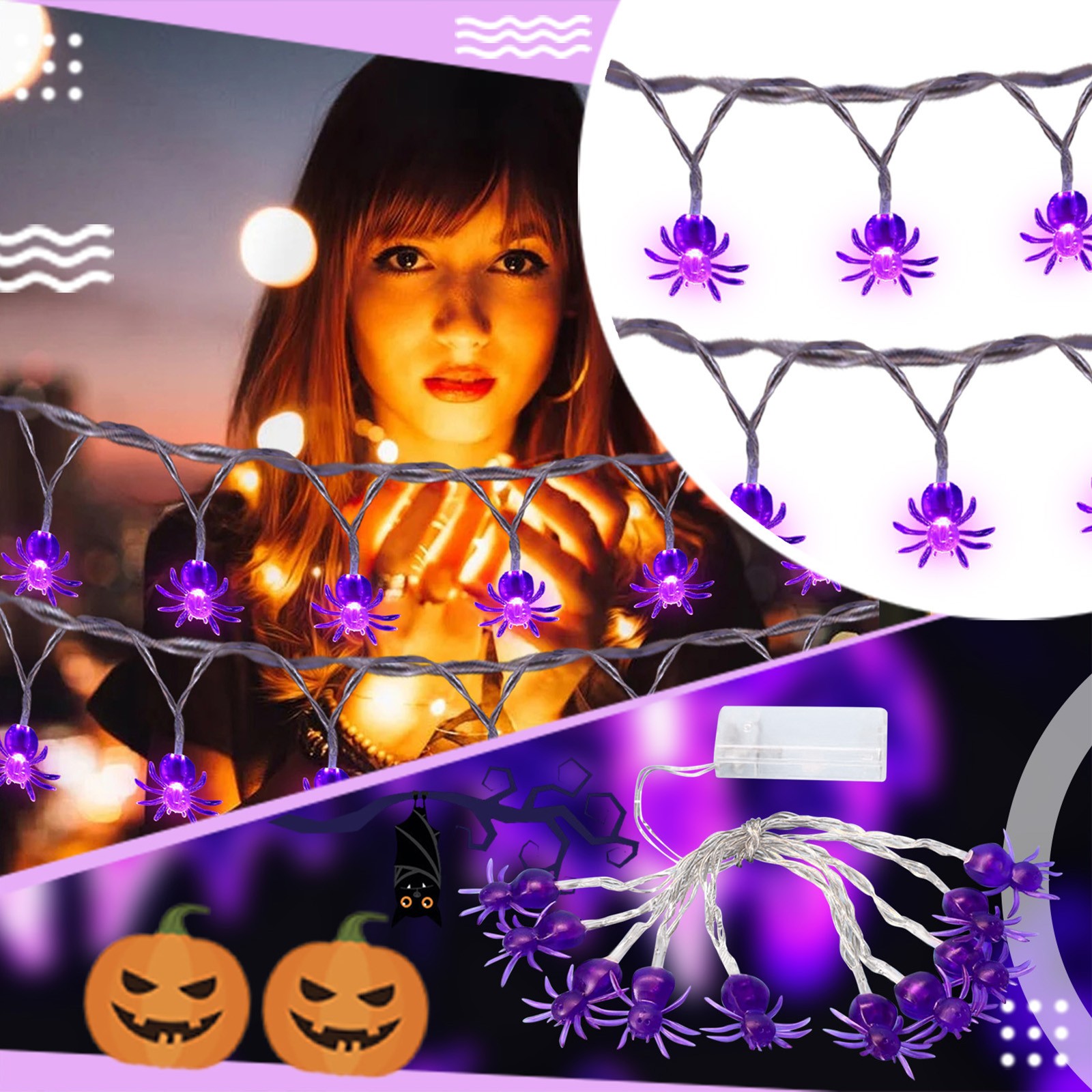 Halloween Spider Light String Decoration Light 10 LED Battery Type 1.5M