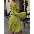 thumbnail image 5 of Rdhnmea Women Off Shoulder Sweater Dress V Neck High Waist Long Sleeve Ribbed Knit Short Dress Party Club Nightwear, 5 of 6