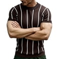 thumbnail image 3 of Men's Knit Vertical Striped Short Sleeve Mock Neck T-Shirt, Casual Slim Fit Top, Breathable Ribbed Knitwear for Smart Casual Style and Everyday Wear Coffee M, 3 of 4