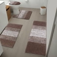thumbnail image 2 of MeyJey Striped Microfiber Bath Rug Set Non-Slip, Brown, 4 Count, Machine Washable, 2 of 10