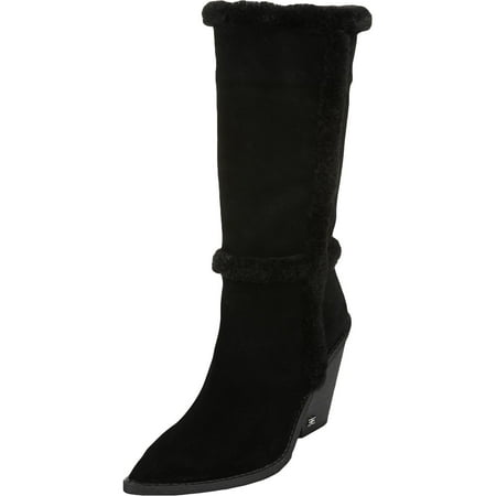 Sam Edelman Womens Ilsa Suede Knee-High Block Heel Boot Black 8.5 Medium (B,M)