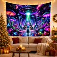 thumbnail image 3 of Alien Space Foreground with Humanoid Smooth Head Wearing, Mystical Fantasy for Space Lovers, Galaxy Room Decor, Graduation Gift, Tapestry Wall Hanging for Bedroom and Dorm, 3 of 7