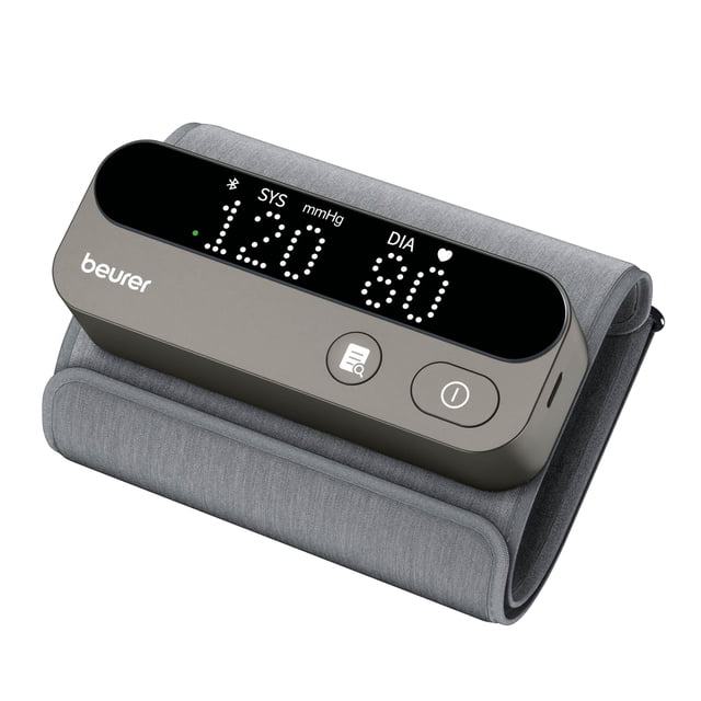 Tensiómetro de brazo Beurer BM59 Elite 900, brazalete de una pieza sin tubo, detección de latidos irregulares, indicador LED de riesgo, preciso y clínicamente probado, Bluetooth, 240 memorias