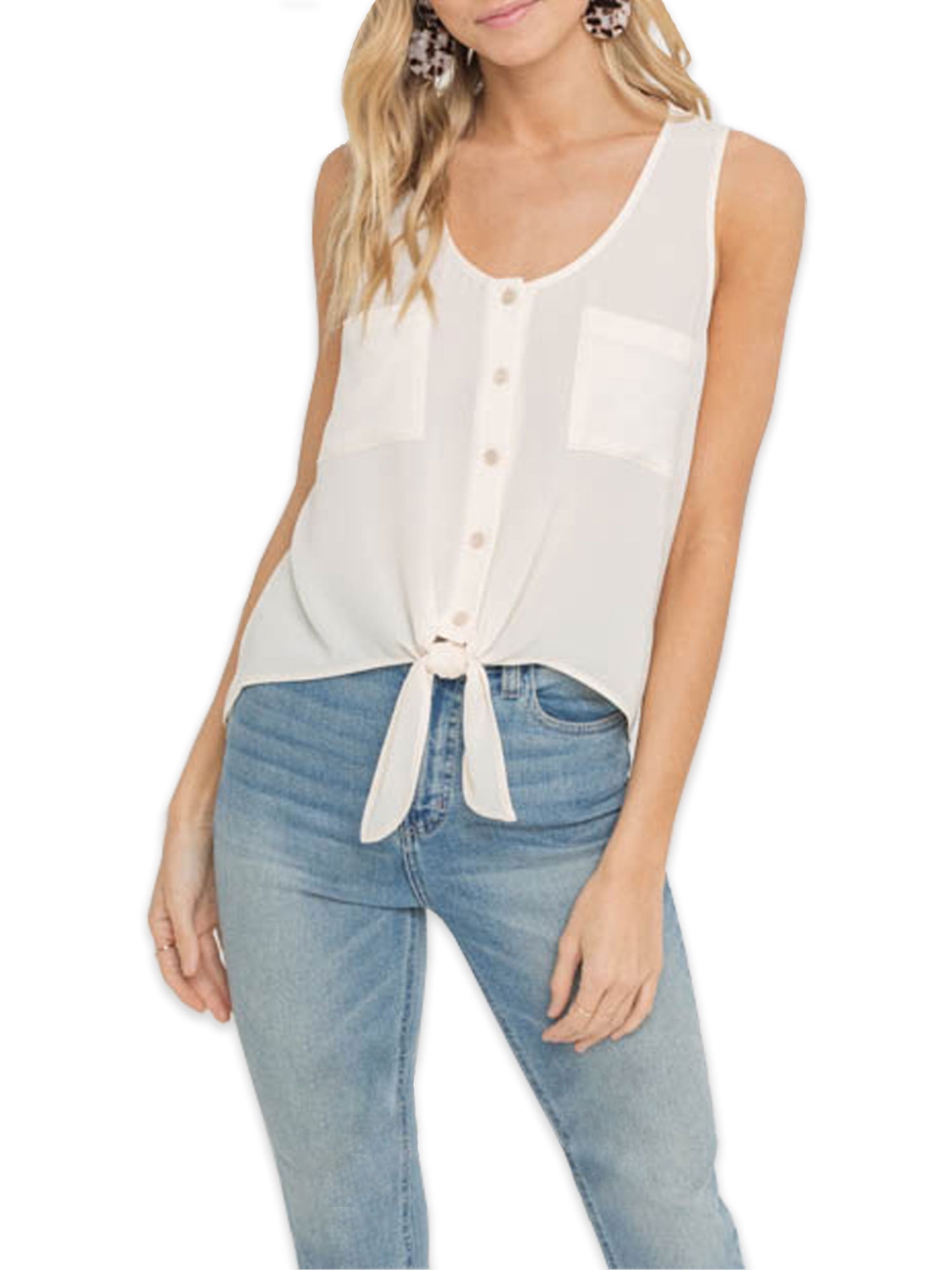 Lush Clothing - Lush Clothing Buttonfront Tie Top - Walmart.com ...