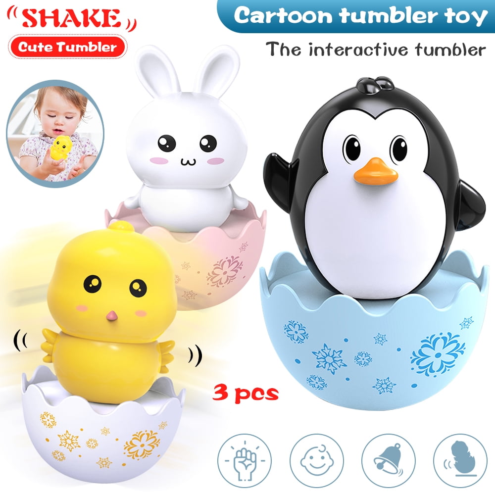 POINTERTECK 3 Pack Tumbler Doll Roly-Poly Baby Toys, Tummy Time Toys Penguin Tumbler Wobbler for Newborns 3 + Month Baby Boys and Girls Christmas Birthday Gifts Stocking Fillers