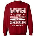thumbnail image 2 of OXI Crewneck Sweatshirt - I am Currently Unsupervised, Basic Casual Sweatshirts for Men's and Women Fleece Sweatshirt Long Sleeve - Antiquee Cherry Small, 2 of 2